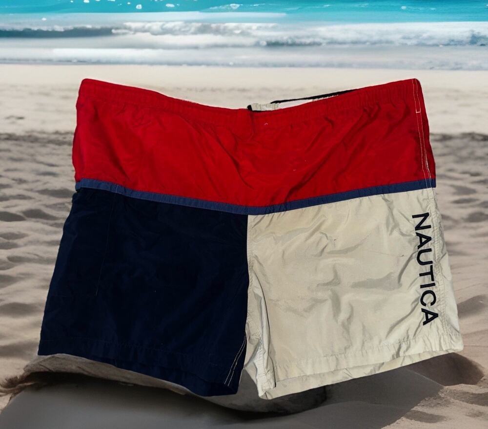Vintage Nautica Mens Y2K Swim Trunks Shorts Lined SpeLLOuT Pockets Mens Size XXL